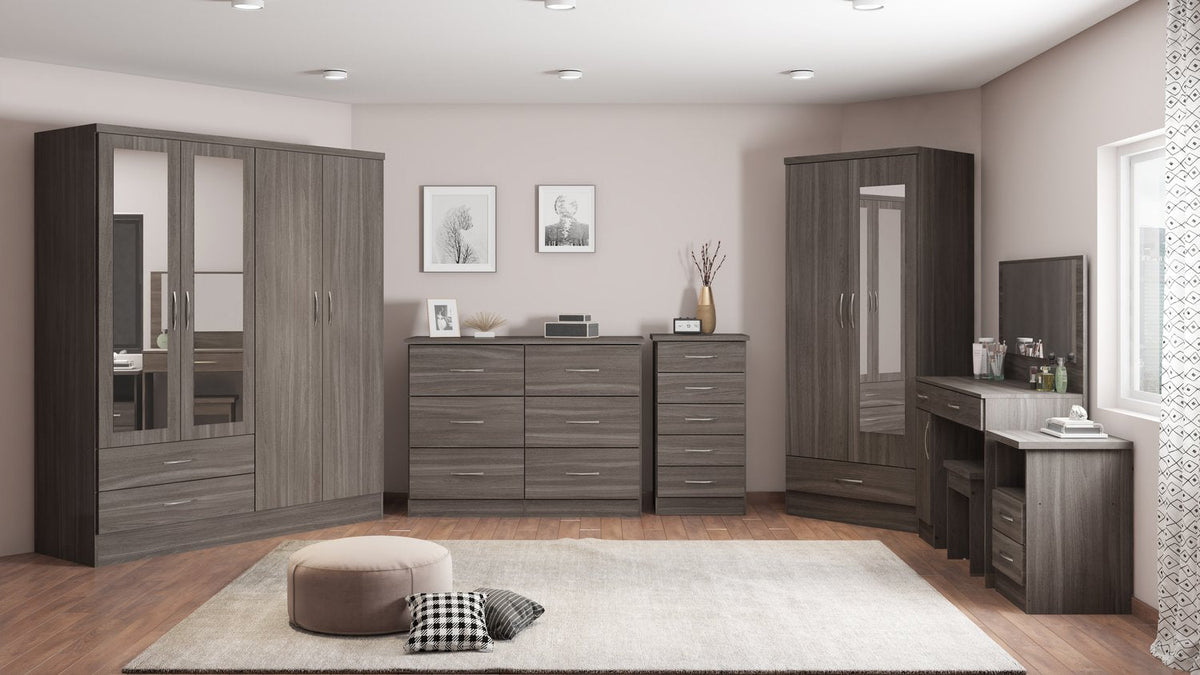 Nevada 4 Door 2 Drawer Mirrored Wardrobe - Black Wood Grain