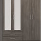 Nevada 4 Door 2 Drawer Mirrored Wardrobe - Black Wood Grain