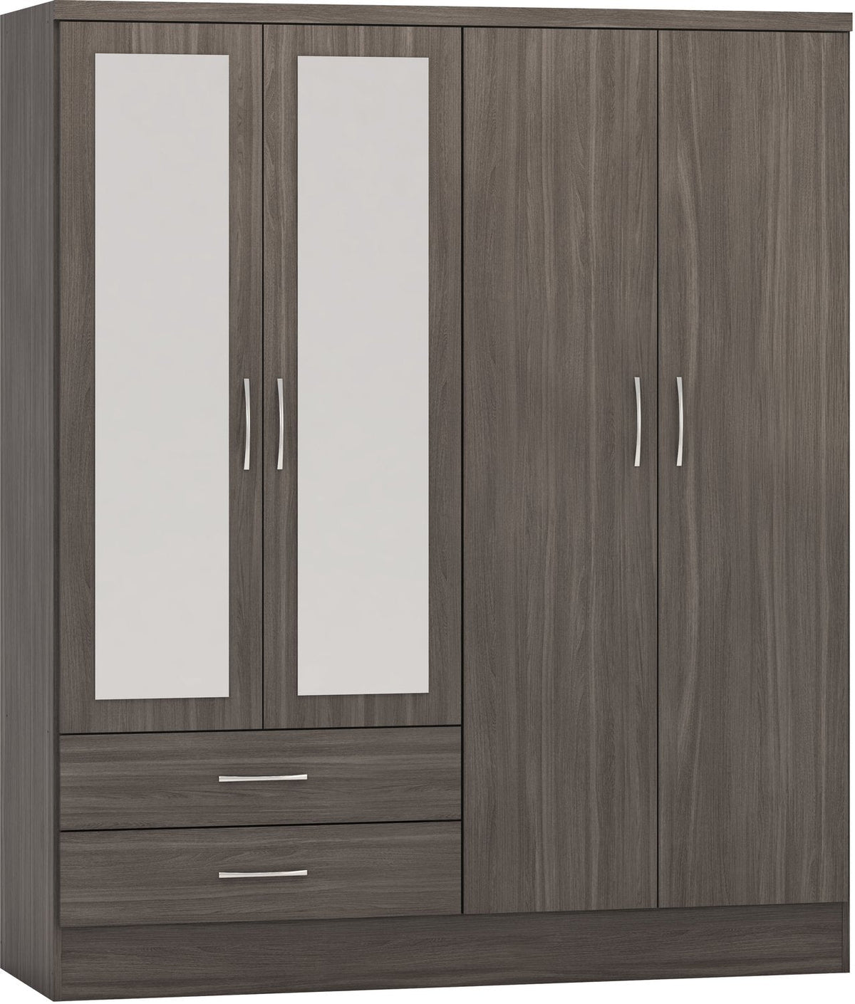 Nevada 4 Door 2 Drawer Mirrored Wardrobe - Black Wood Grain