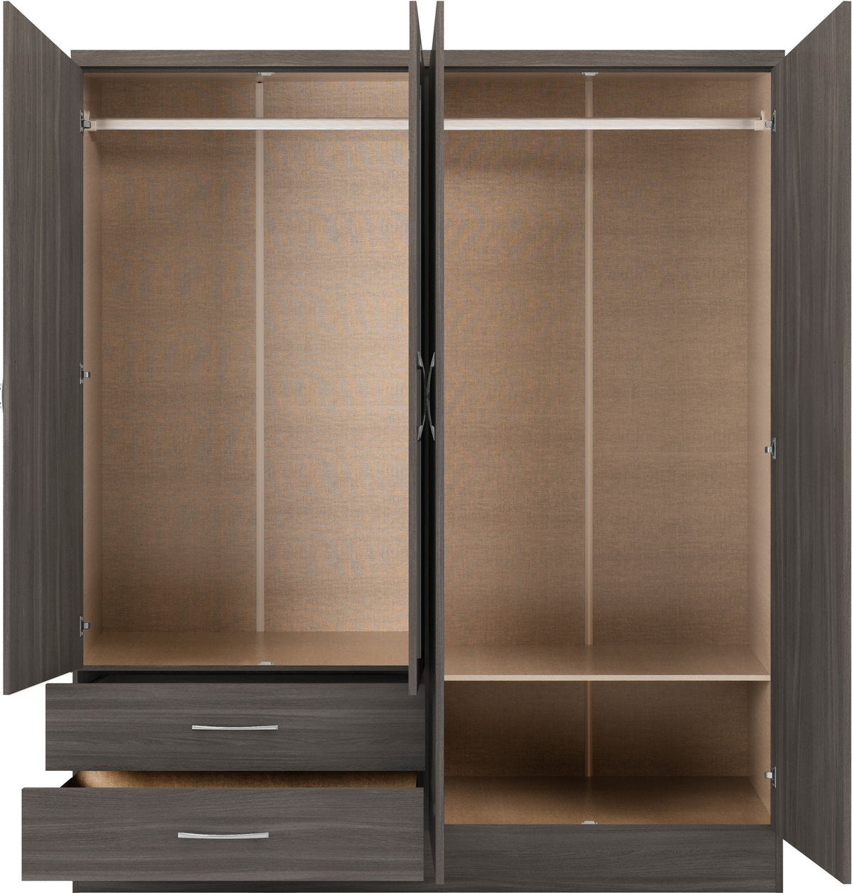Nevada 4 Door 2 Drawer Mirrored Wardrobe - Black Wood Grain