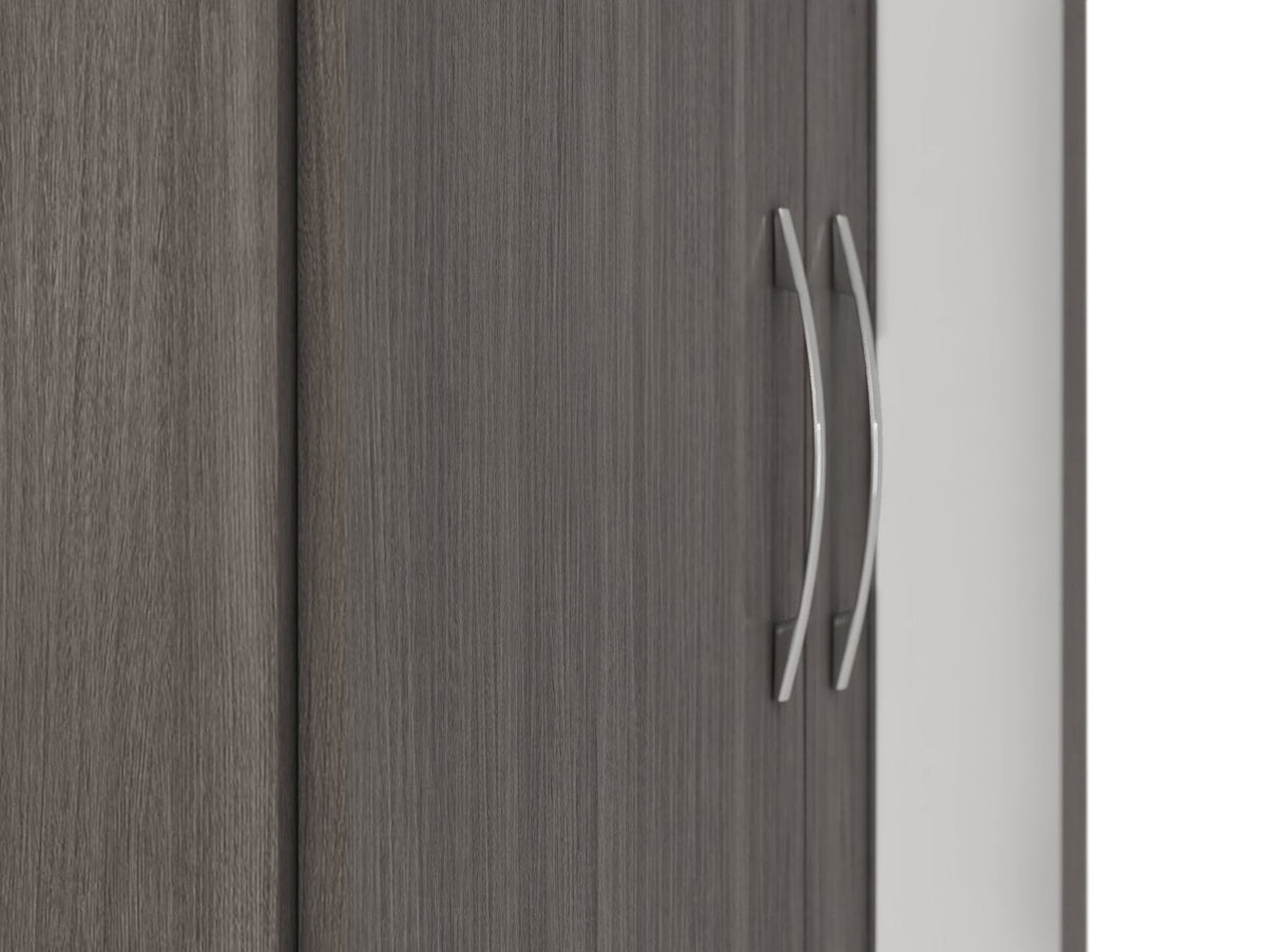 Nevada Mirrored 2 Door 1 Drawer Wardrobe - Black Wood Grain