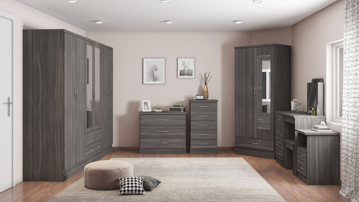 Nevada 6 Door 2 Drawer Mirrored Wardrobe - Black Wood Grain
