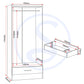 Nevada 2 Door 1 Drawer Wardrobe - 3D Effect Grey