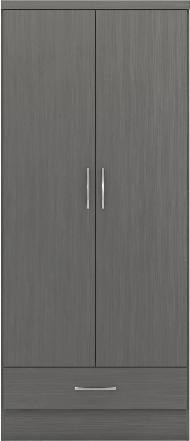 Nevada 2 Door 1 Drawer Wardrobe - 3D Effect Grey
