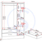 Nevada 3 Door 2 Drawer Mirrored Wardrobe - 3D Effect Grey