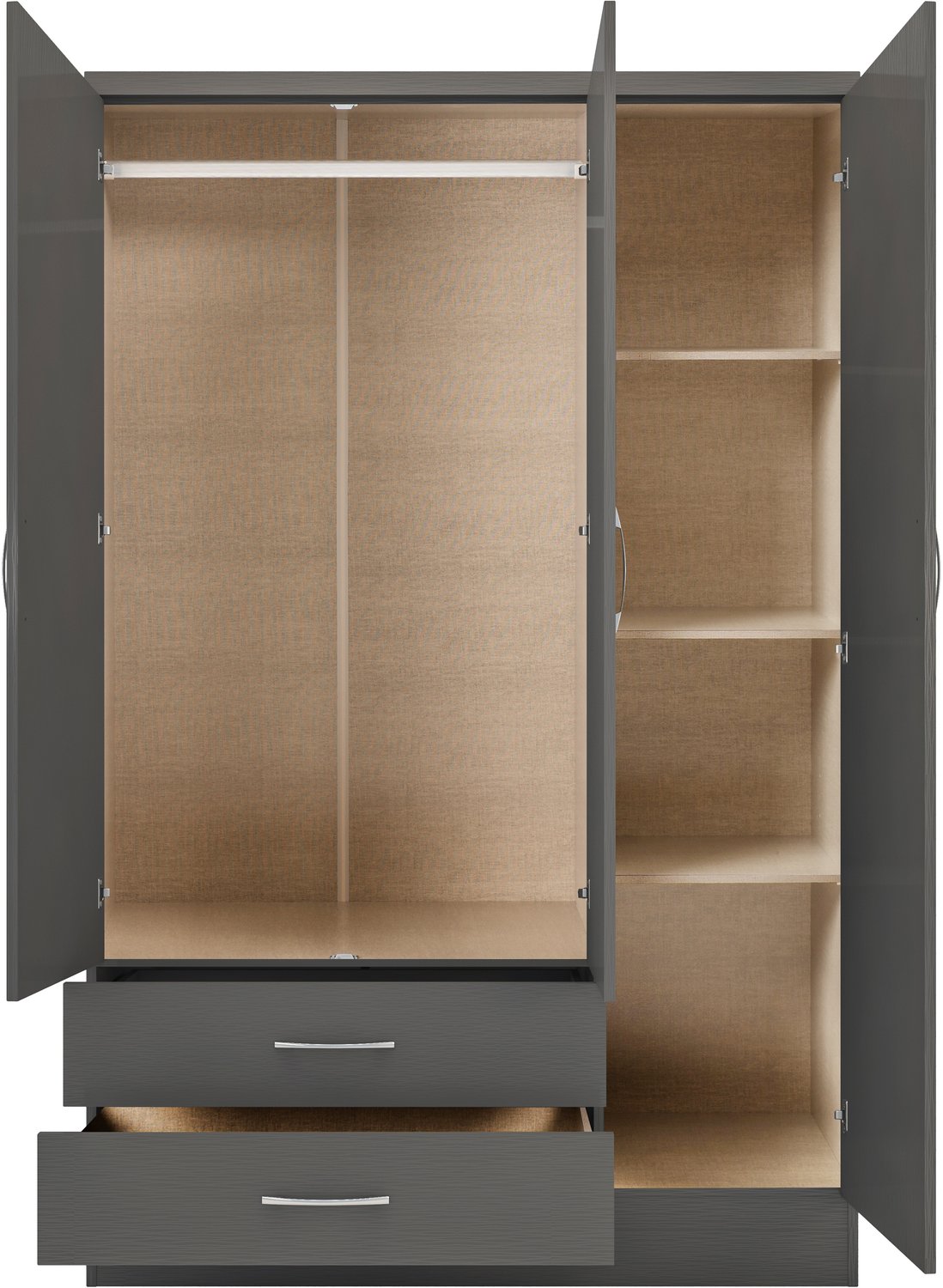 Nevada 3 Door 2 Drawer Mirrored Wardrobe - 3D Effect Grey