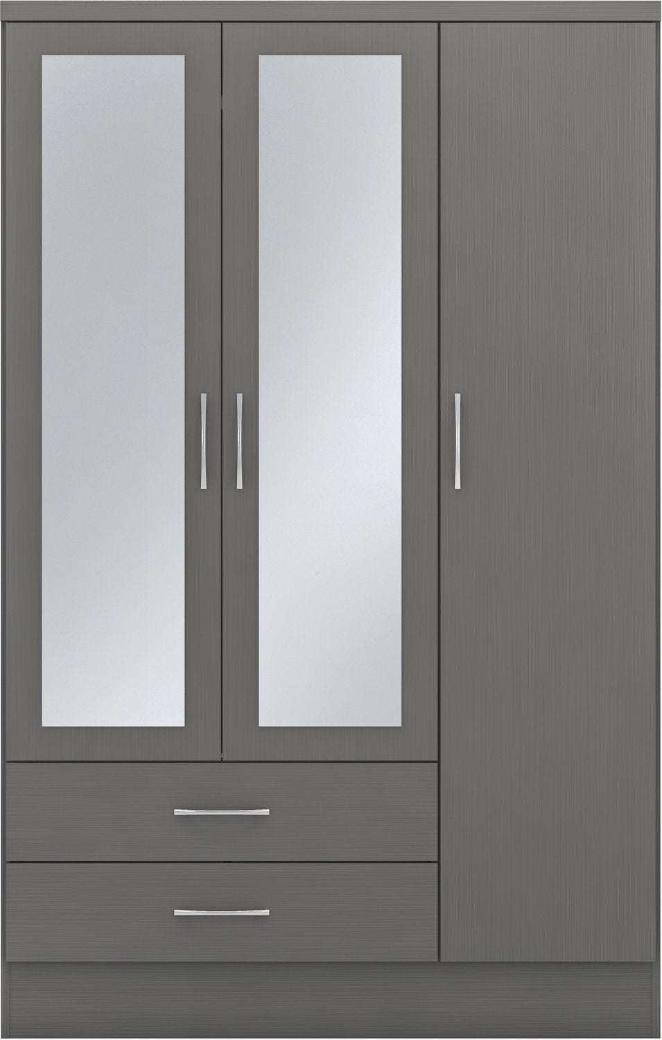 Nevada 3 Door 2 Drawer Mirrored Wardrobe - 3D Effect Grey