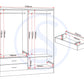 Nevada 4 Door 2 Drawer Mirrored Wardrobe - 3D Effect Grey