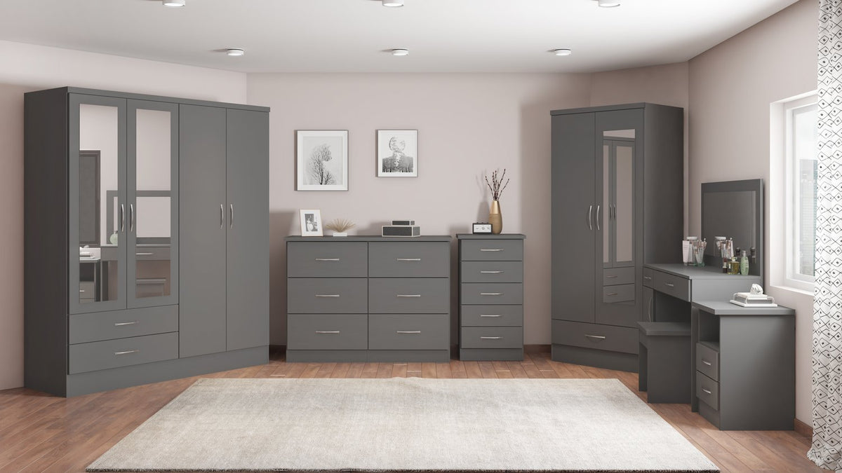 Nevada 4 Door 2 Drawer Mirrored Wardrobe - 3D Effect Grey