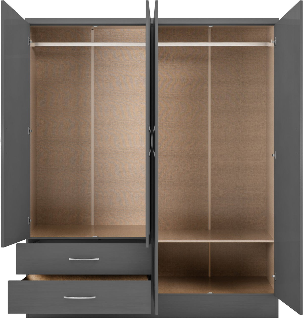 Nevada 4 Door 2 Drawer Mirrored Wardrobe - 3D Effect Grey