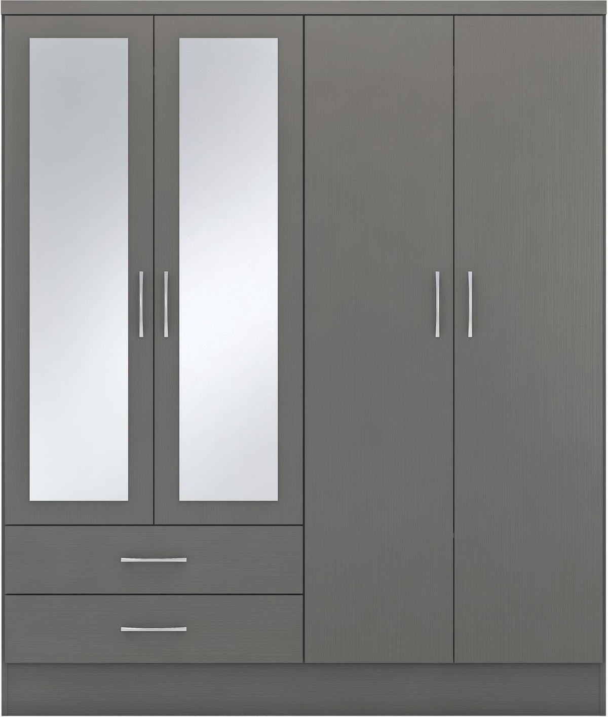 Nevada 4 Door 2 Drawer Mirrored Wardrobe - 3D Effect Grey