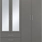 Nevada 4 Door 2 Drawer Mirrored Wardrobe - 3D Effect Grey