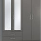 Nevada 4 Door 2 Drawer Mirrored Wardrobe - 3D Effect Grey