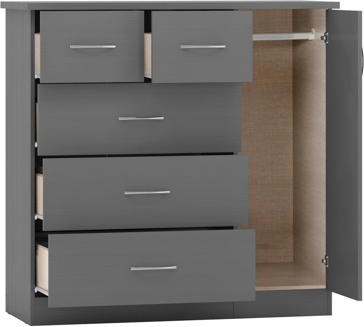 Nevada 5 Drawer Low Wardrobe - 3D Effect Grey