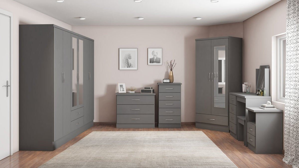 Nevada 6 Door 2 Drawer Mirrored Wardrobe - 3D Effect Grey
