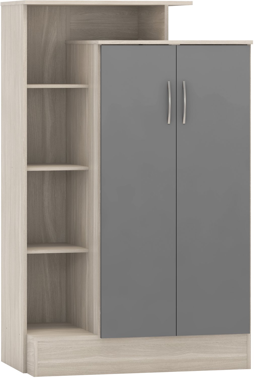 Nevada Petite Open Shelf Wardrobe - Grey Gloss/Light Oak Effect Veneer