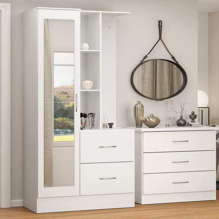 Nevada Mirrored Open Shelf Wardrobe - White Gloss