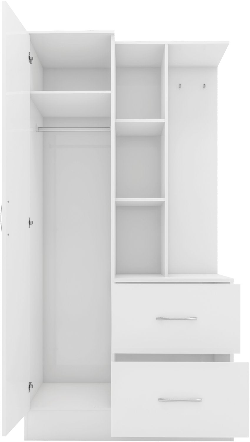 Nevada Mirrored Open Shelf Wardrobe - White Gloss