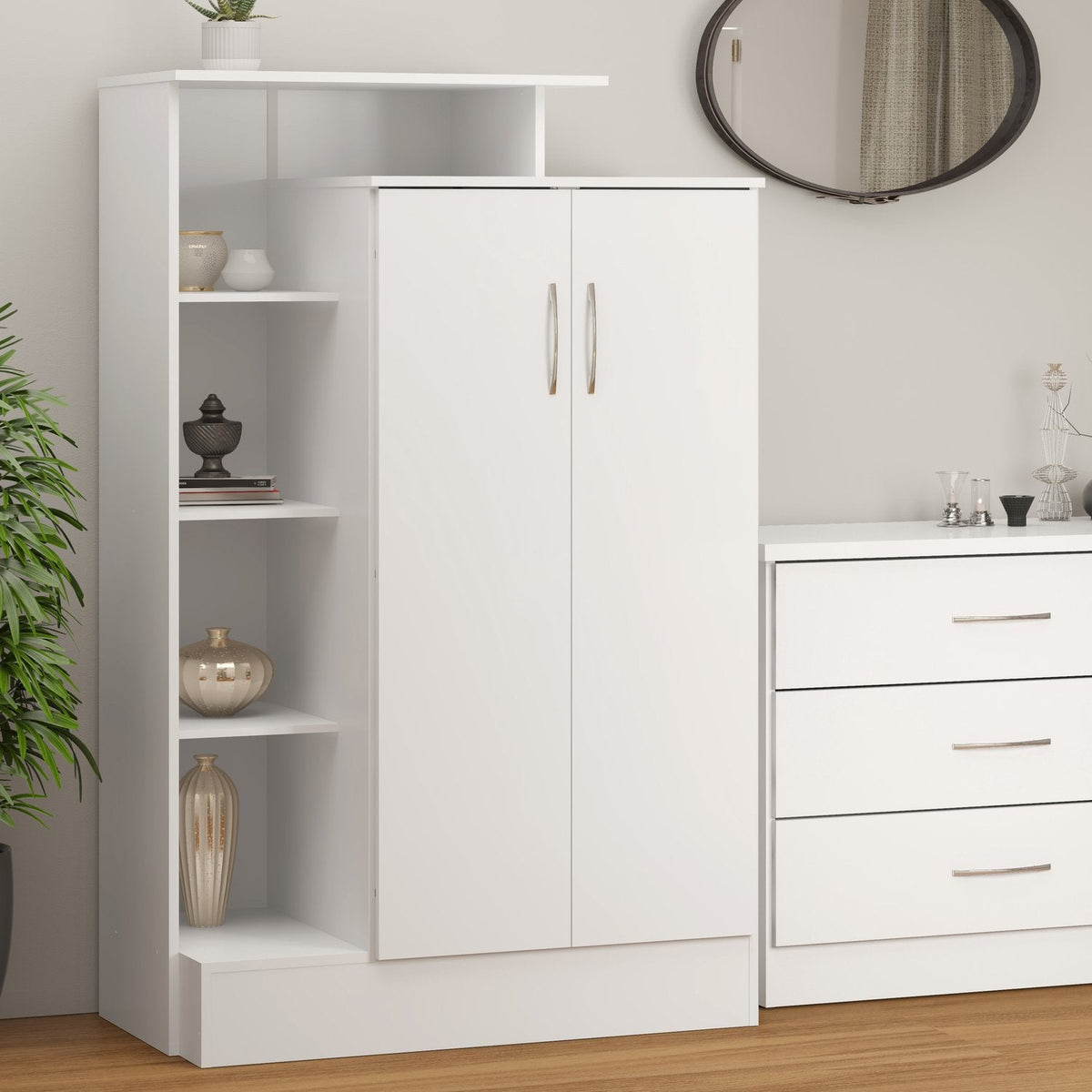Nevada Petite Open Shelf Wardrobe - White Gloss