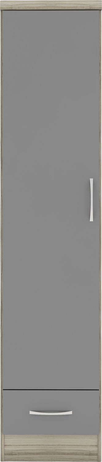 Nevada 1 Door 1 Drawer Wardrobe - Grey Gloss/Light Oak Effect Veneer