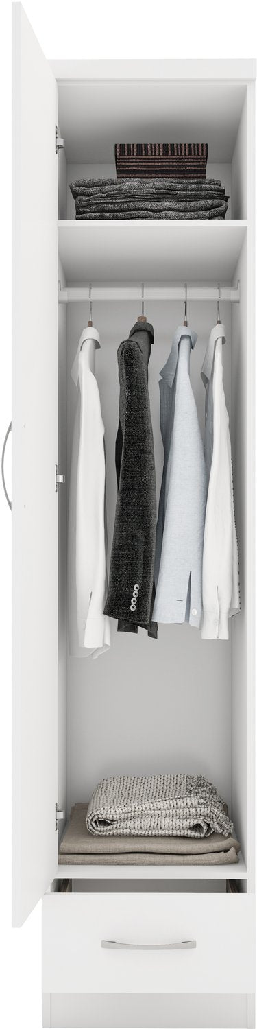 Nevada 1 Door 1 Drawer Wardrobe - White Gloss