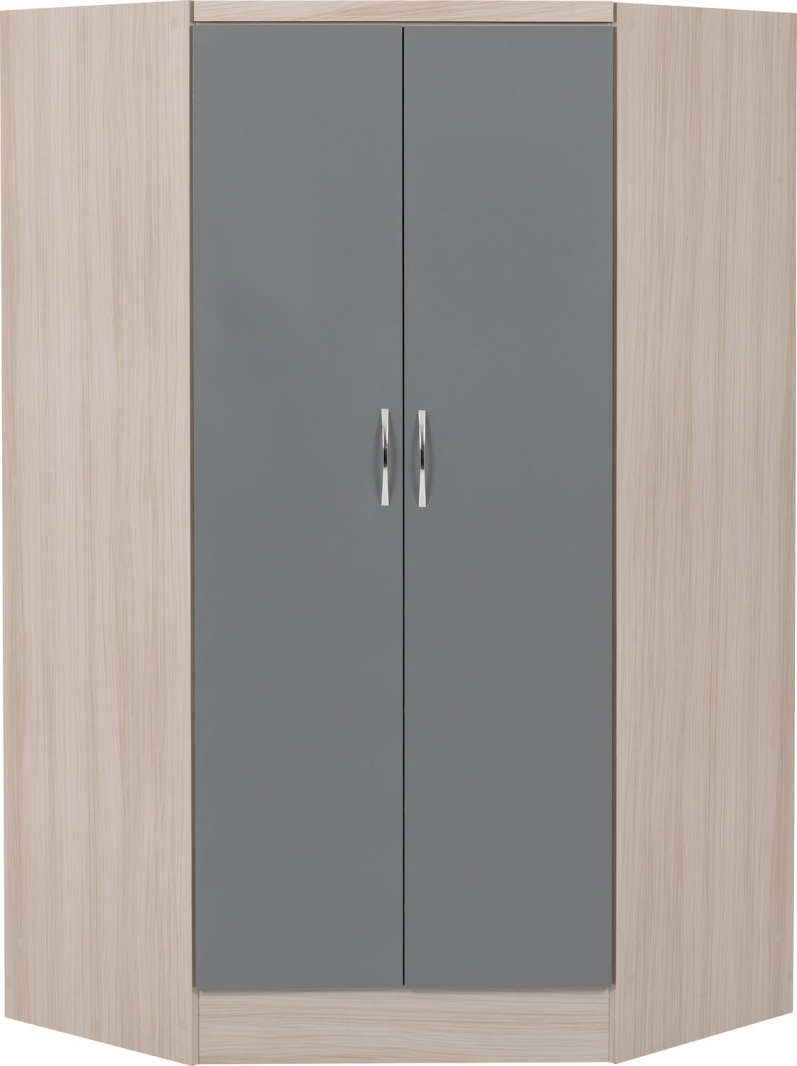 Nevada 2 Door Corner Wardrobe - Grey Gloss/Light Oak Effect Veneer