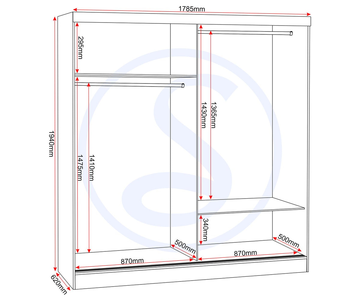 Nevada 2 Door Sliding Wardrobe - Black Gloss