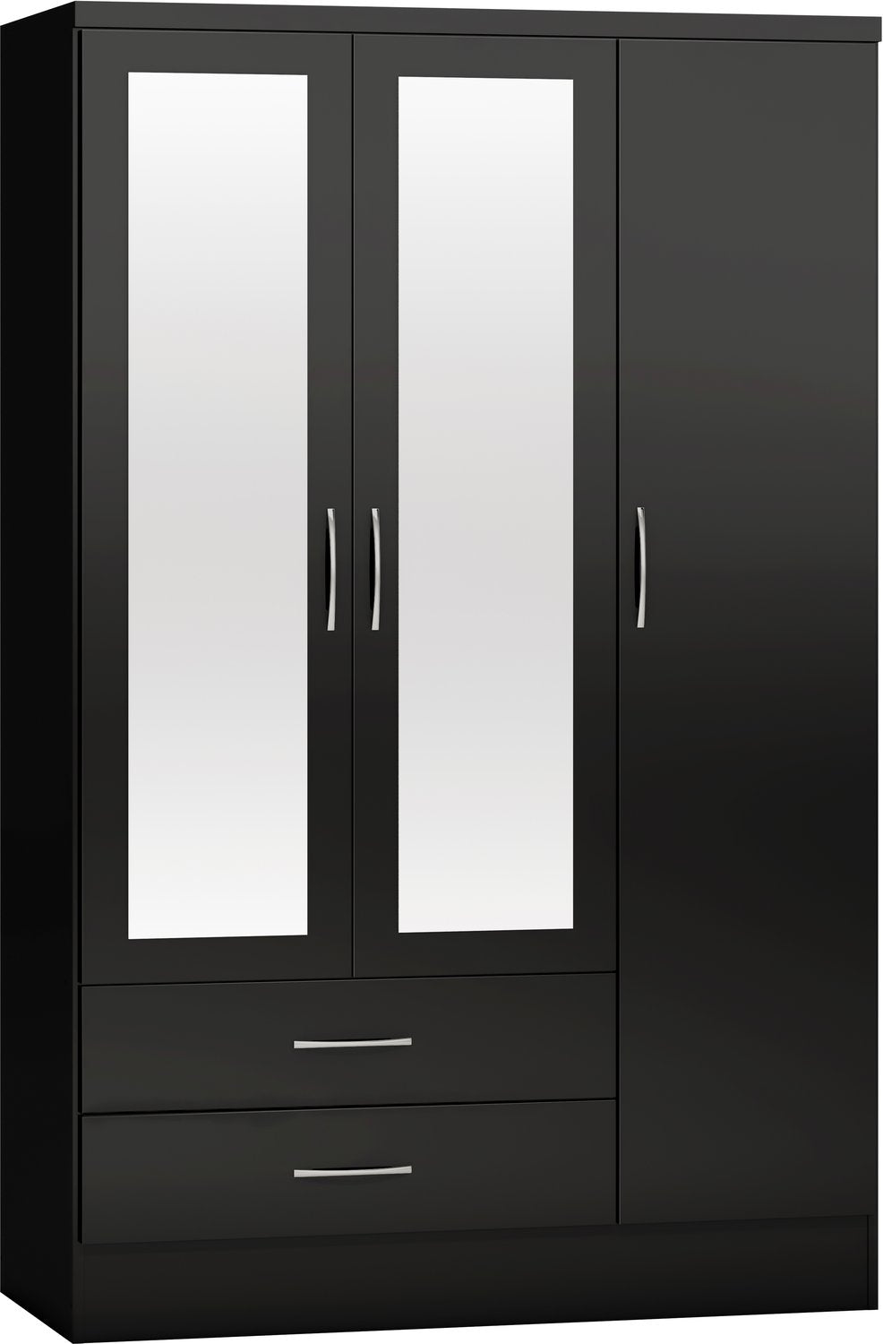 Nevada 3 Door 2 Drawer Mirrored Wardrobe - Black Gloss