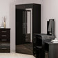 Nevada Mirrored 2 Door 1 Drawer Wardrobe - Black Gloss