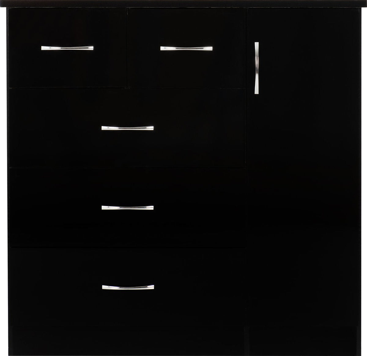 Nevada 5 Drawer Low Wardrobe - Black Gloss