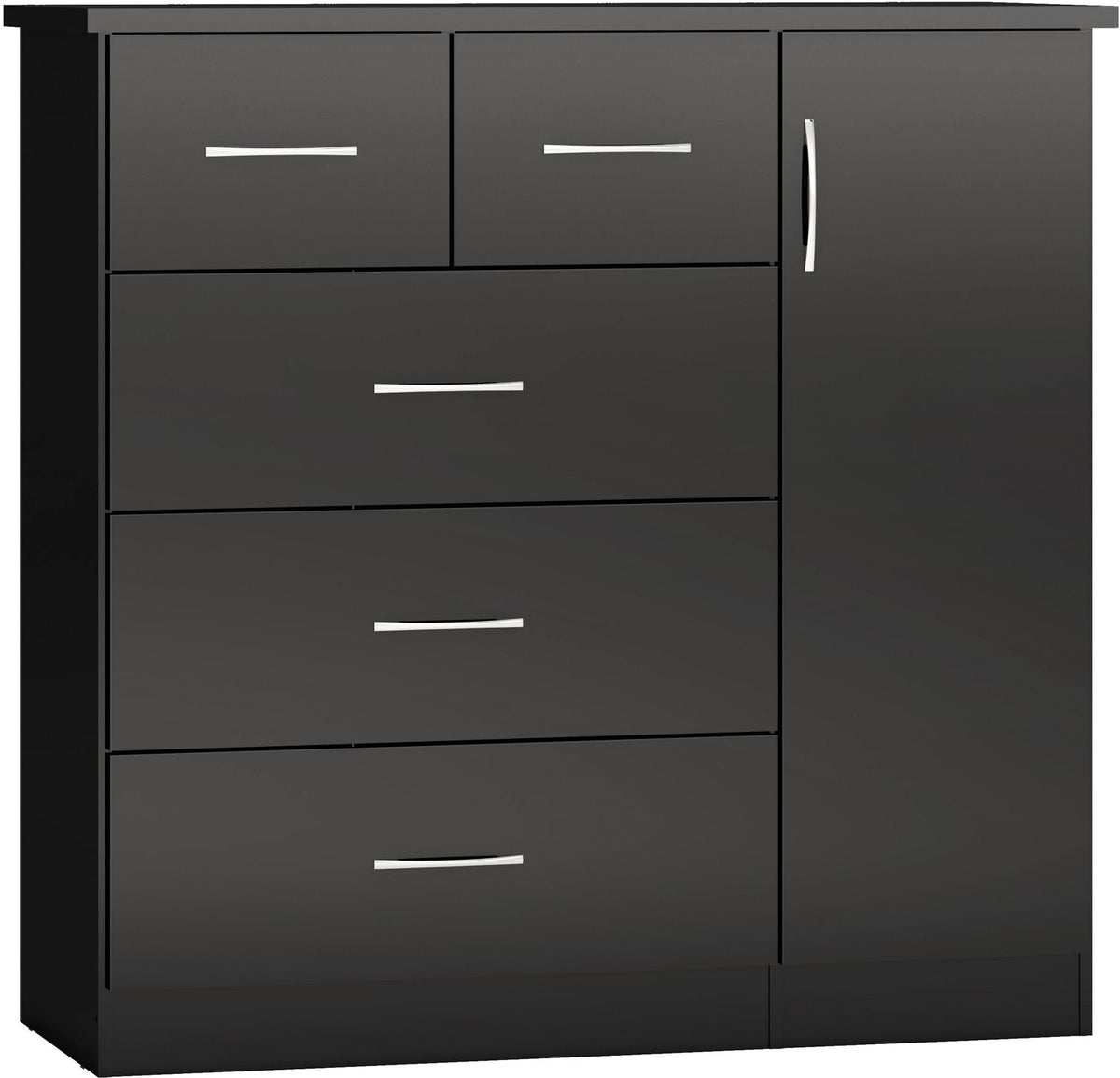 Nevada 5 Drawer Low Wardrobe - Black Gloss