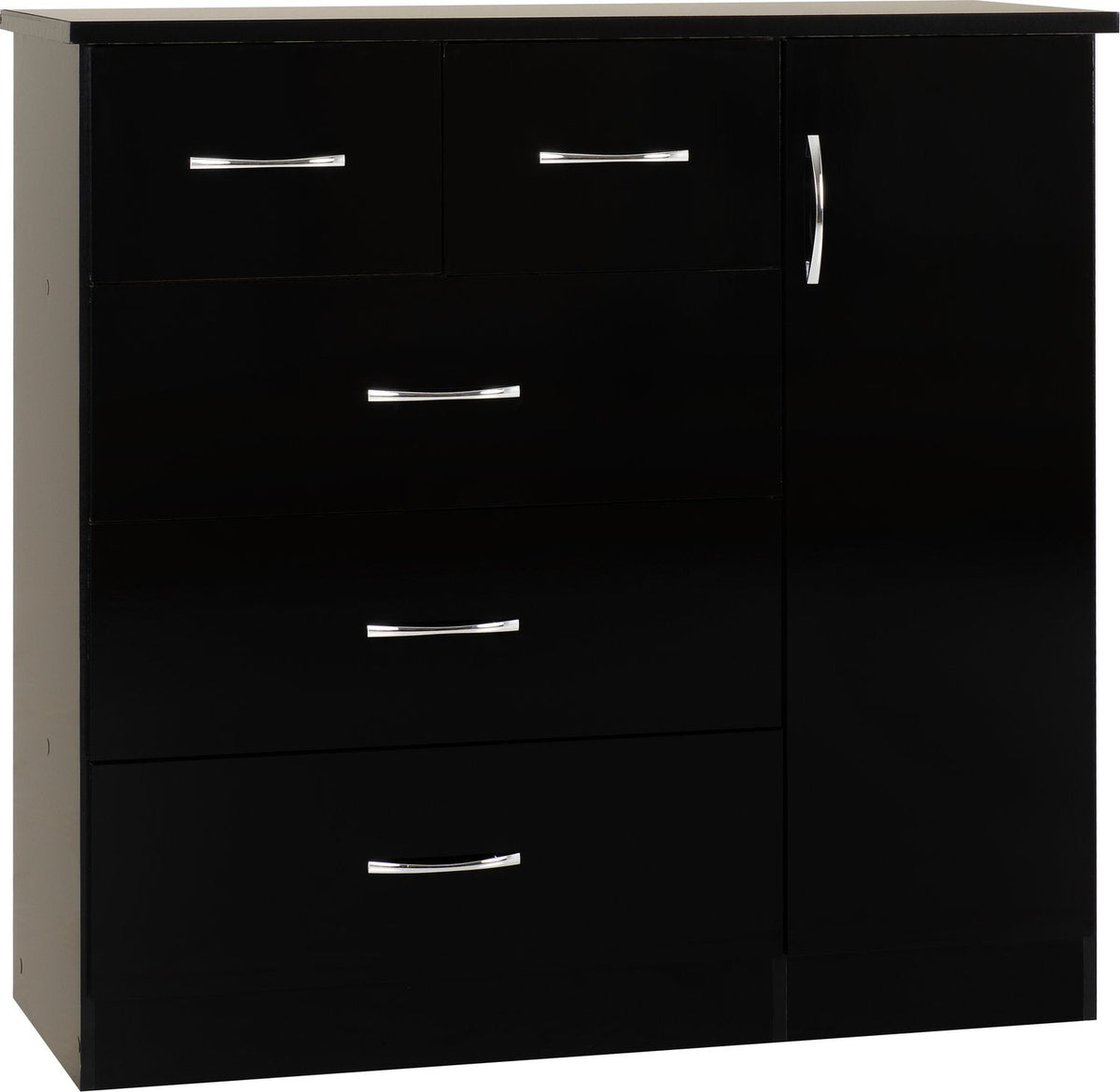 Nevada 5 Drawer Low Wardrobe - Black Gloss
