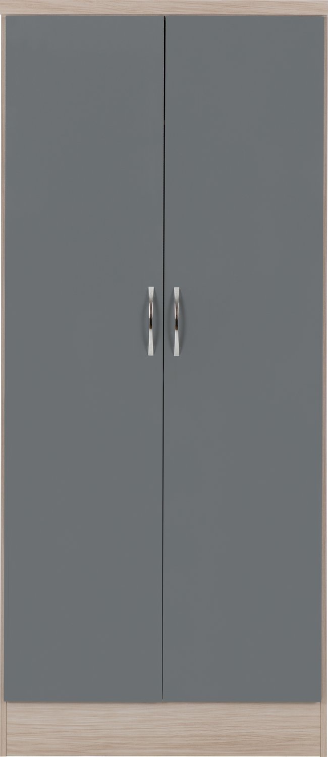 Nevada 2 Door All Hanging Wardrobe - Grey Gloss/Light Oak Effect Veneer