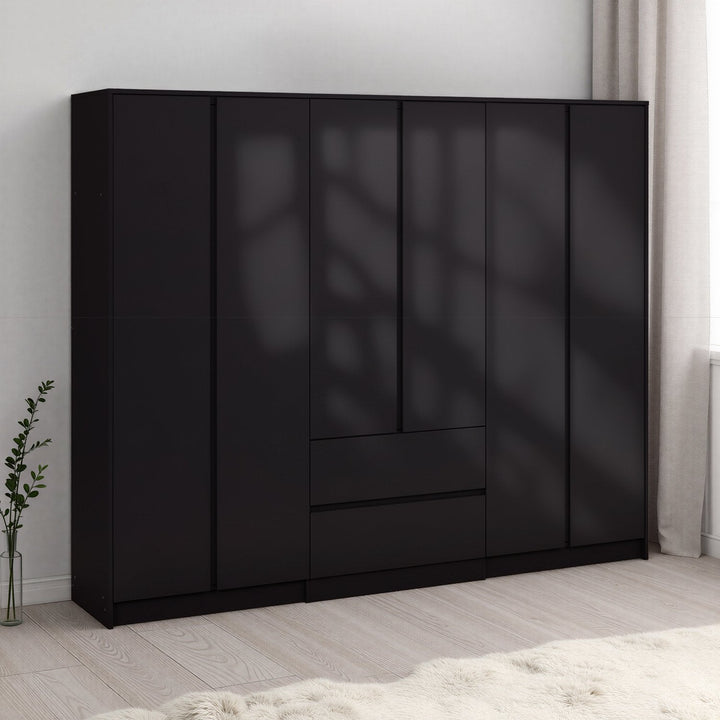 Malvern 6 Door 2 Drawer Wardrobe - Black