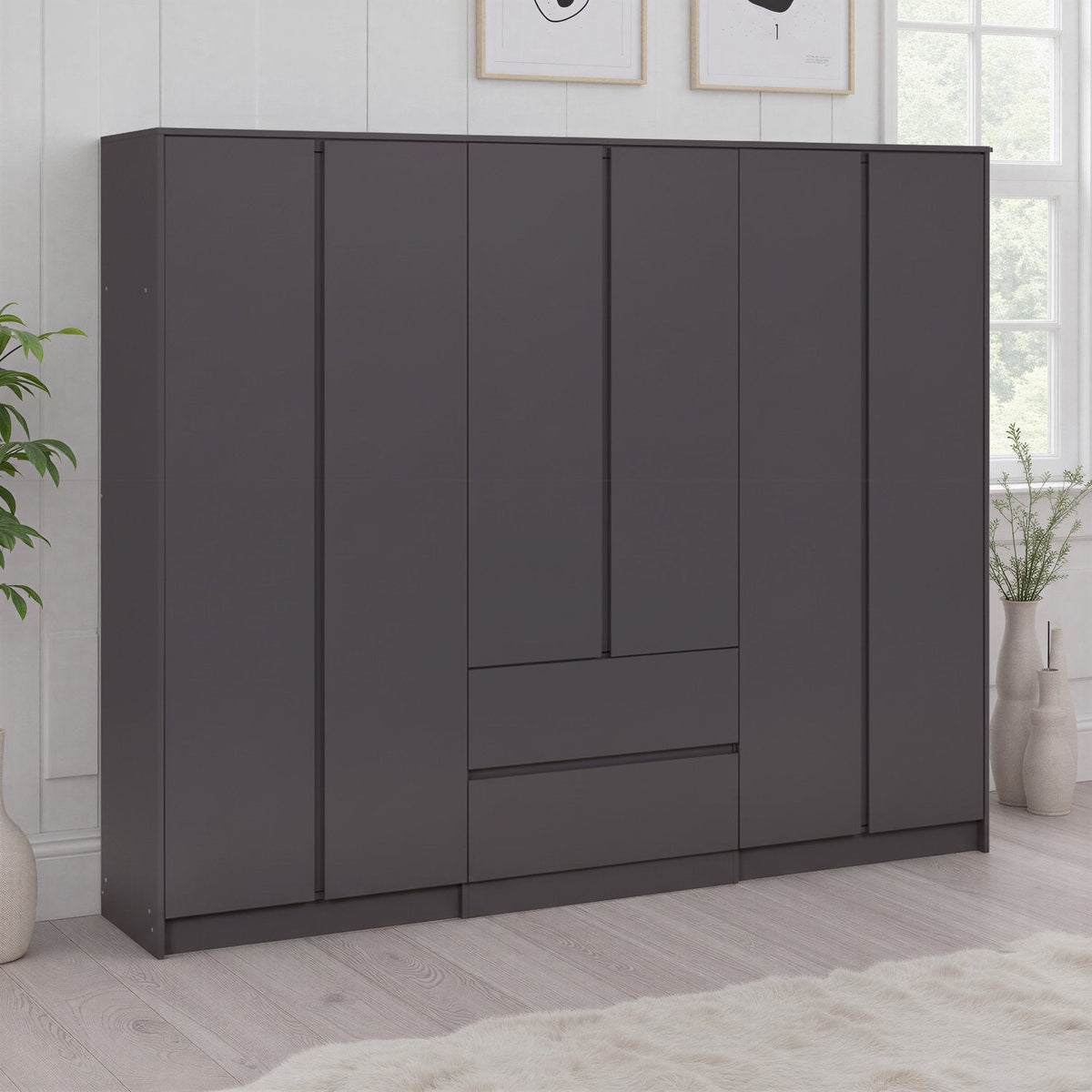 Malvern 6 Door 2 Drawer Wardrobe - Grey