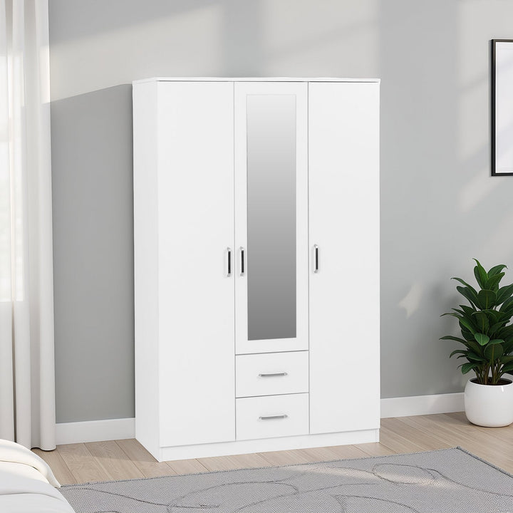 Dakota 3 Door 2 Drawer Mirrored Wardrobe - White