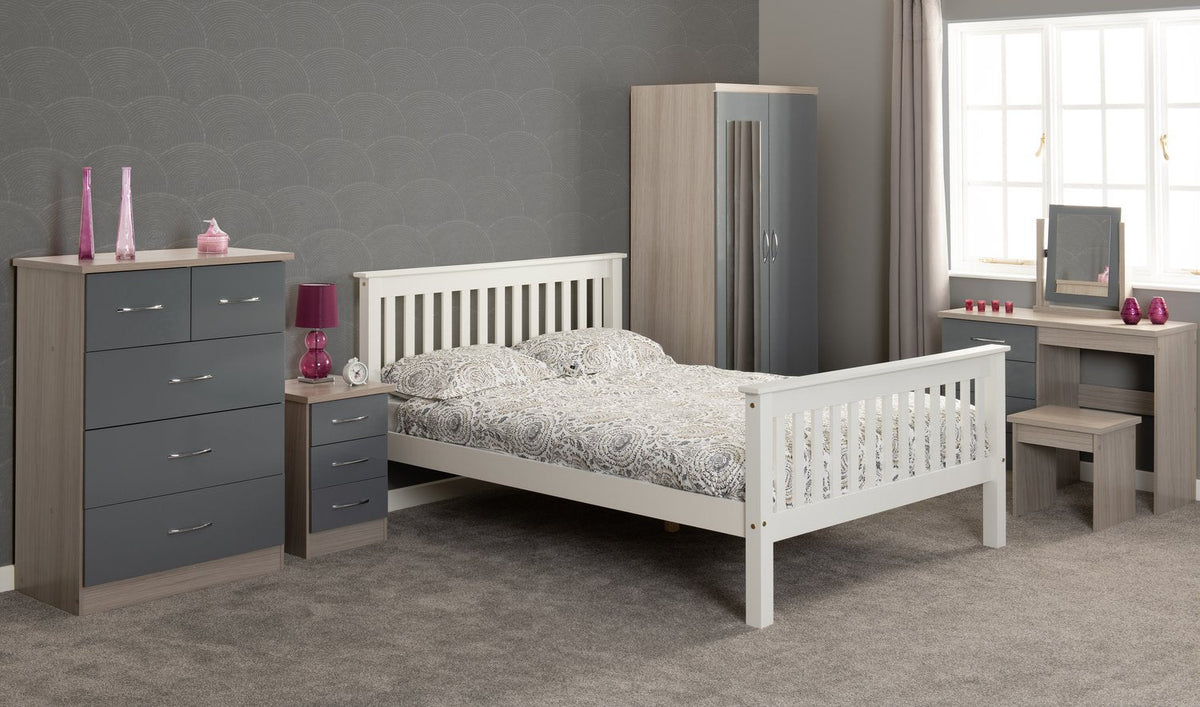 Nevada 3+2 Drawer Chest - Grey Gloss/Light Oak Effect Veneer