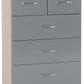 Nevada 3+2 Drawer Chest - Grey Gloss/Light Oak Effect Veneer