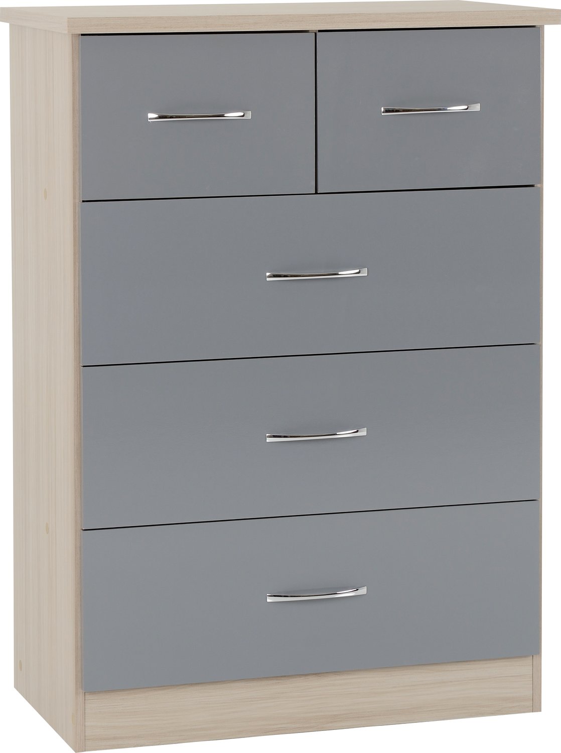 Nevada 3+2 Drawer Chest - Grey Gloss/Light Oak Effect Veneer
