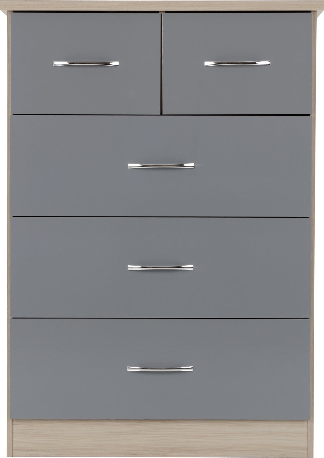 Nevada 3+2 Drawer Chest - Grey Gloss/Light Oak Effect Veneer