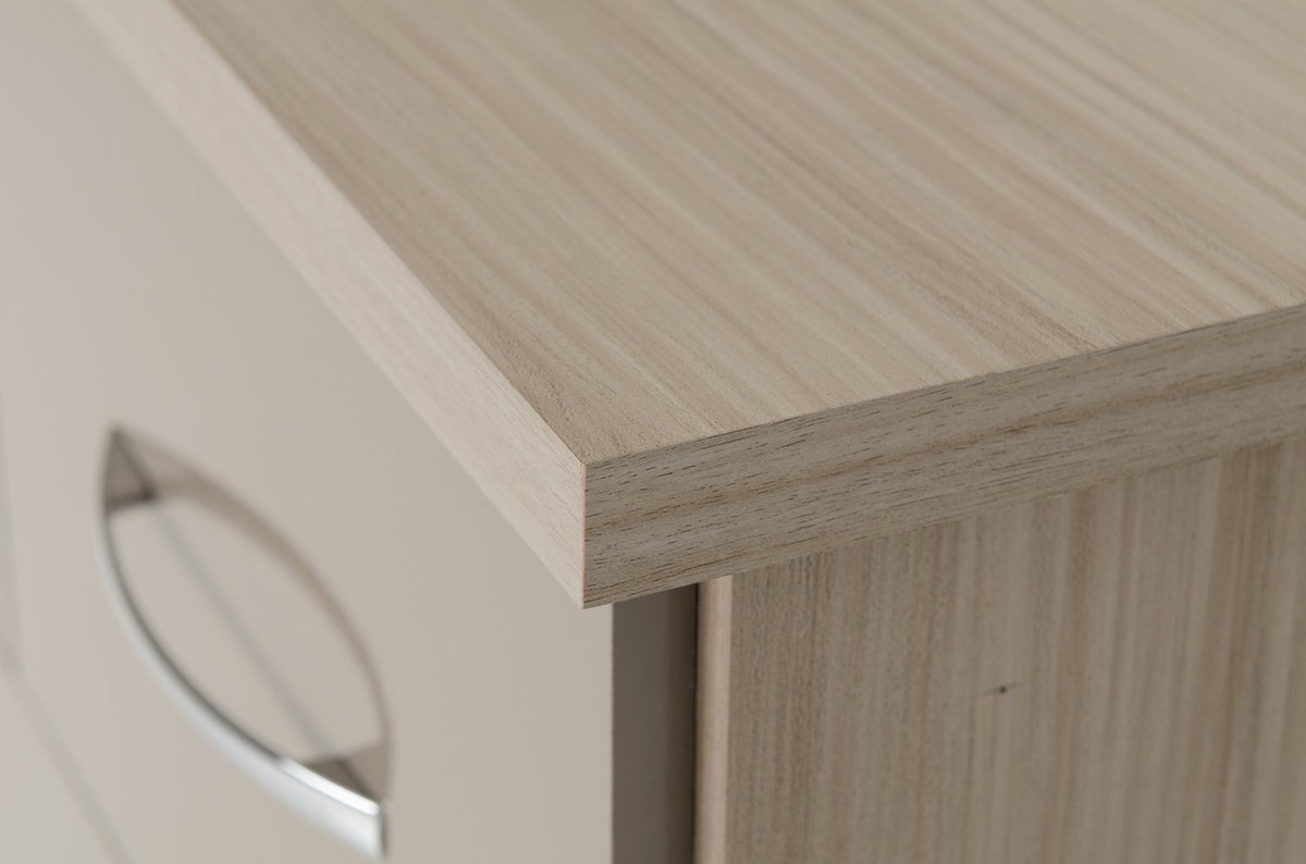 Nevada 3+2 Drawer Chest - Oyster Gloss/Light Oak Effect Veneer