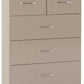 Nevada 3+2 Drawer Chest - Oyster Gloss/Light Oak Effect Veneer