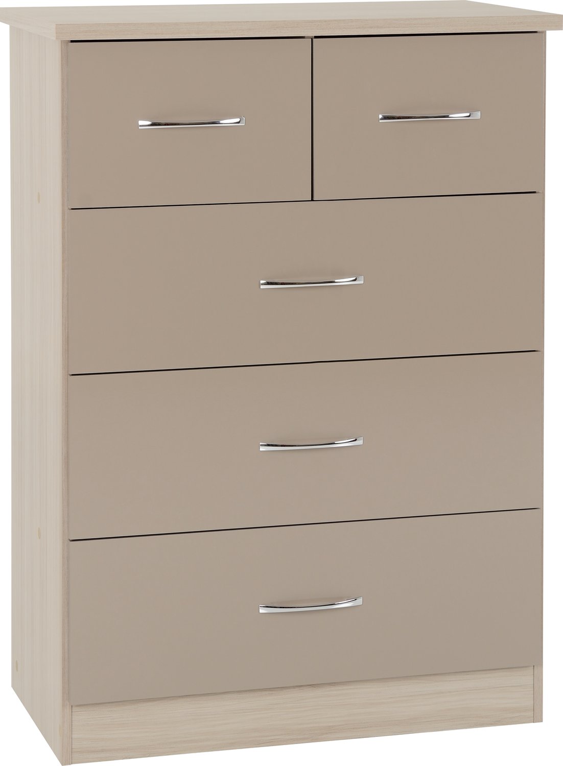 Nevada 3+2 Drawer Chest - Oyster Gloss/Light Oak Effect Veneer