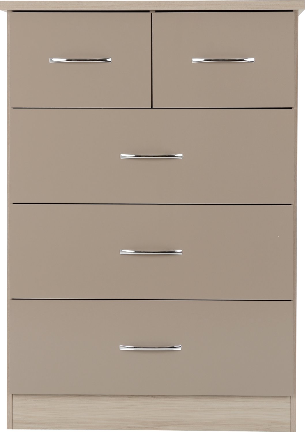 Nevada 3+2 Drawer Chest - Oyster Gloss/Light Oak Effect Veneer