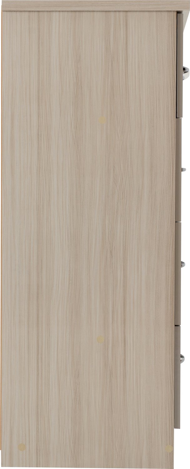 Nevada 3+2 Drawer Chest - Oyster Gloss/Light Oak Effect Veneer