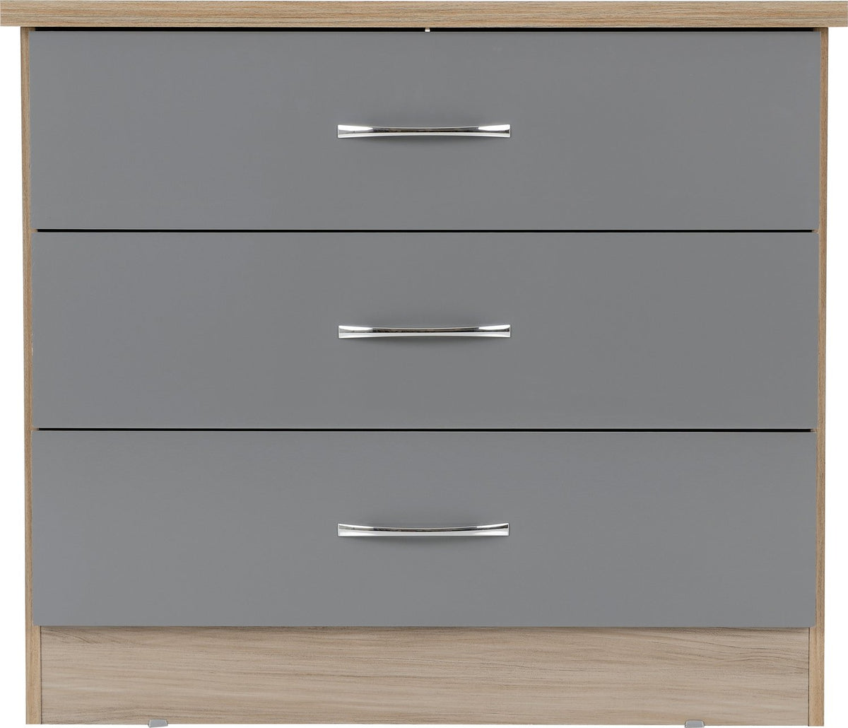 Nevada 3 Drawer Chest - Grey Gloss/Light Oak Effect Veneer