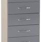 Nevada 5 Drawer Narrow Chest - Grey Gloss/Light Oak Effect Veneer