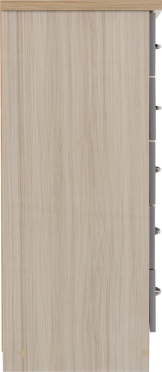 Nevada 5 Drawer Narrow Chest - Grey Gloss/Light Oak Effect Veneer