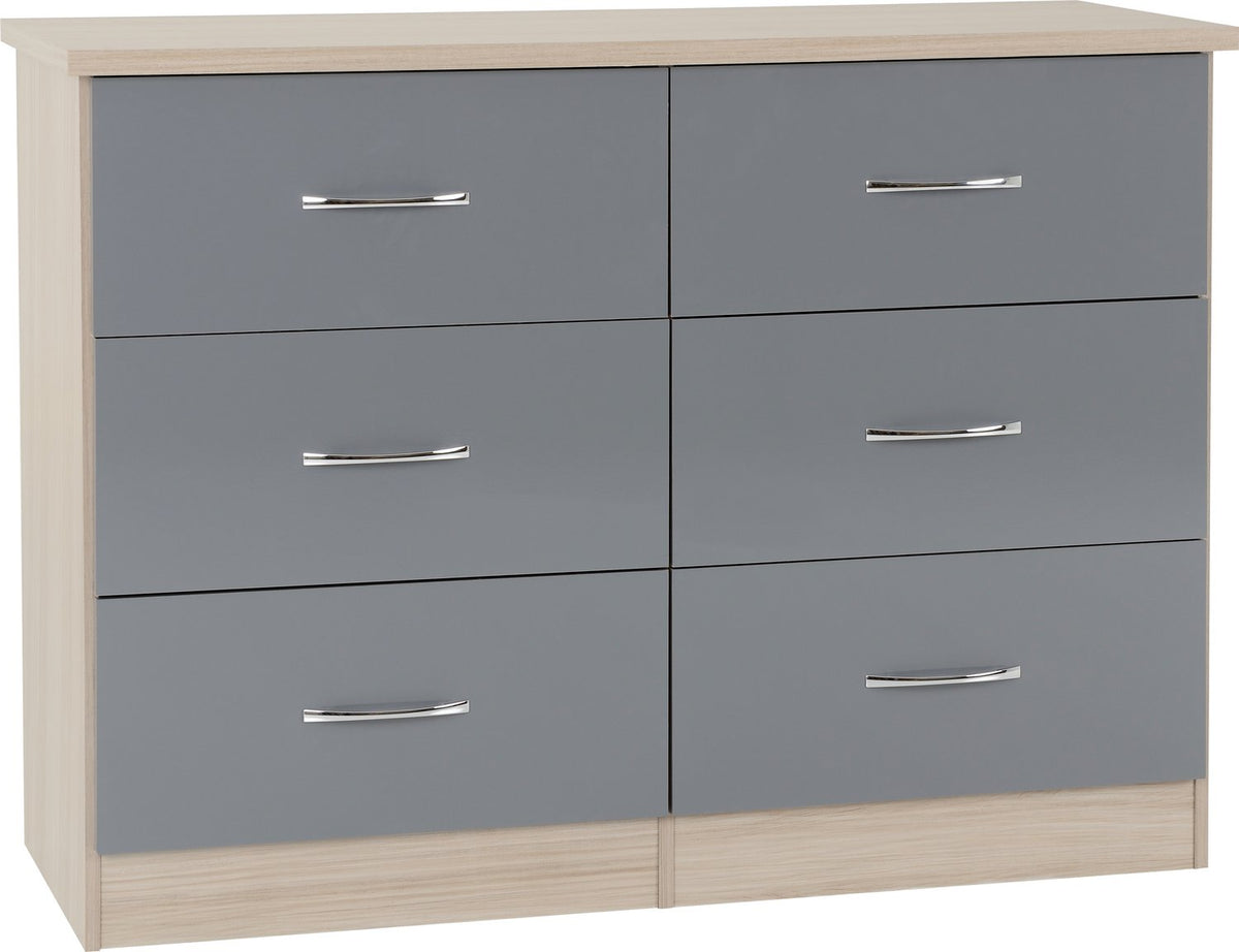 Nevada 6 Drawer Chest - Grey Gloss/Light Oak Effect Veneer