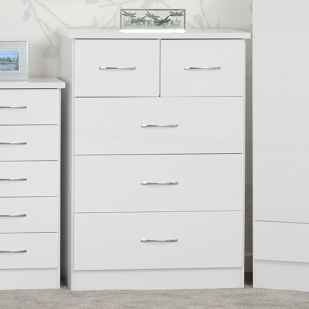 Nevada 3+2 Drawer Chest - White Gloss